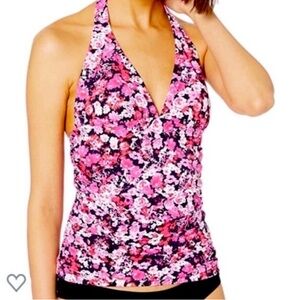 Nautica Halter Tie Tankini Swimsuit Top Floral Pink Black White Size S